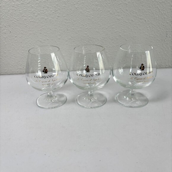 Courvoisier Le Cognac de Napoleon France Ribbed Snifters Glasses Brandy Set of 3 - Picture 1 of 10